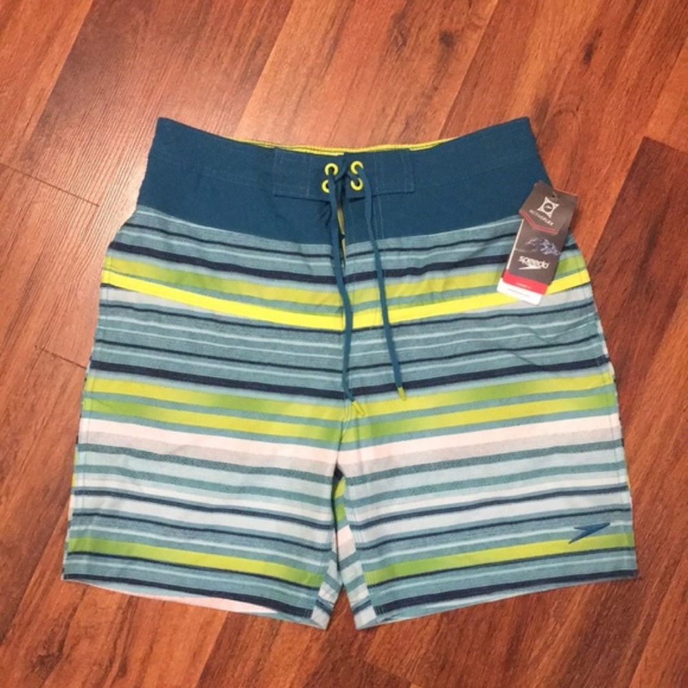 Speedo Blue and Yellow Striped Men’s Swim Trunks